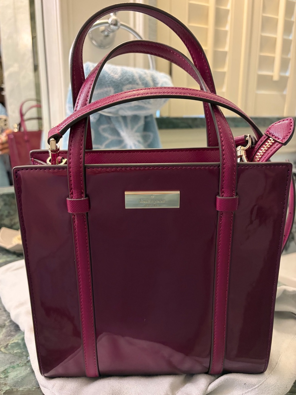 kate spade patent leather satchel in deep plum